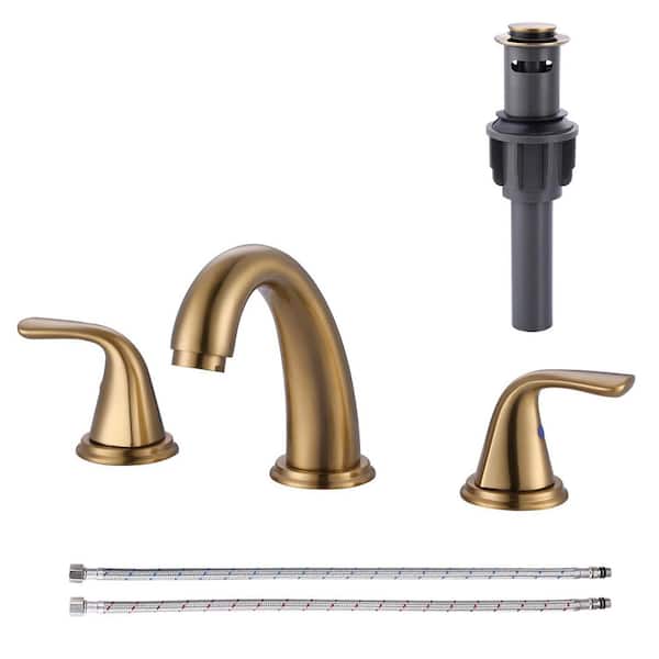3-Holes 8 in. Widespread Double Handle Bathroom Faucet in Brushed Gold