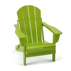 Traditional Curve Back Lemon Green Folding HDPE Resin Wood Outdoor Adirondack Chair