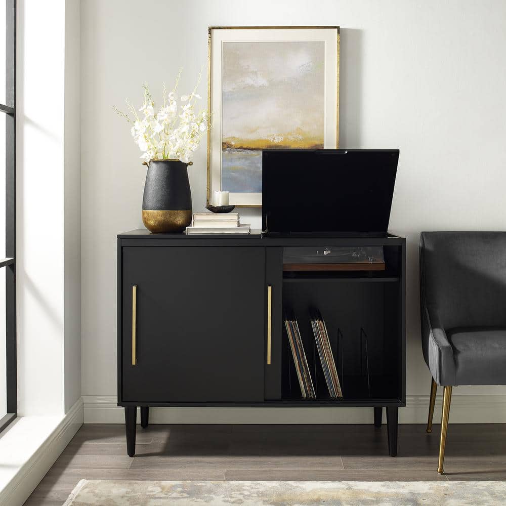 Everett Matte Black Mid-Century Modern Media Console with Storage