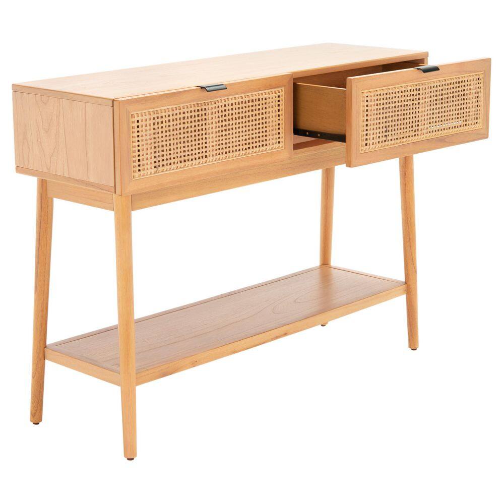 Natural Wood and Rattan 47" Console Table with Storage
