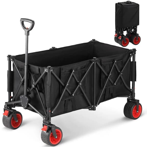 7.87 cu ft.Folding Plastic Wagon Cart, 400lb Load-Bearing Outdoor Utility Cart with Silent Universal Wheels, Garden Cart