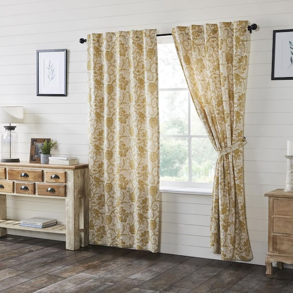 VHC BRANDS Dorset 40 in W x 84 in L Floral Light Filtering Rod Pocket Window Panel Mustard Gold Creme Brown Pair
