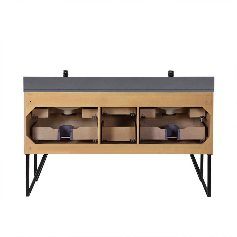 Helios 60" Double Weathered Pine Vanity with Concrete Gray Countertop