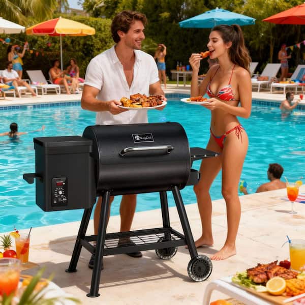 456 sq. in. Wood Pellet Grill and Smoker BBQ with PID Auto Temperature Control in Black