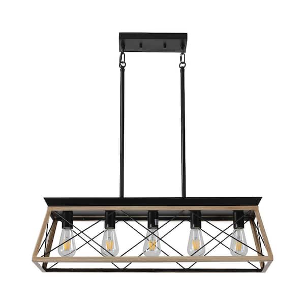 Basdien 32 in 5-Light Black Industrial Chandelier Large Ceiling Lighting for Living Room Dining Room Bedroom Kitchen