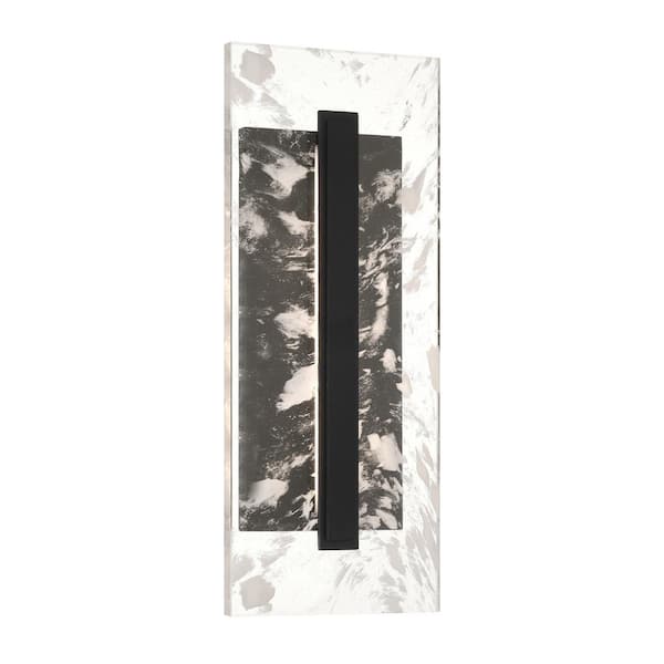 Temecula 24 in. Sand Black Outdoor Hardwired Rectangle Barn Wall Sconce with Rock Crystal Glass Shades and LED Included