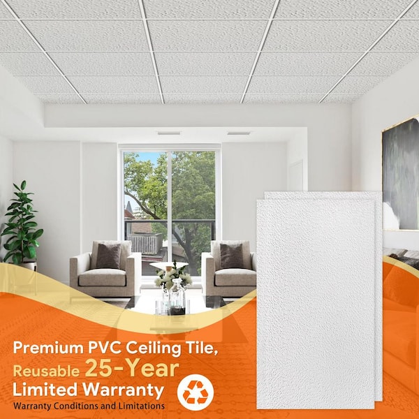 2ft X 4ft Drop Ceiling Tiles - Waterproof PVC Panels, Fire-Rated, Pack Of 10