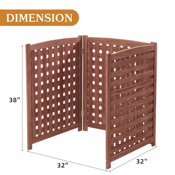 32 in. W x 38 in. H Brown Wood 3-Panel Privacy Fence Air Conditioner Fence Screen Outside
