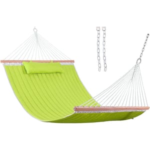 12 ft. 2 Person Quilted Fabric Hammock with Spreader Bar, Pillow and Chains (Lemon Green)
