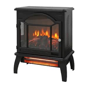 18 in. Freestanding 3D Flame Infrared Quartz Electric Fireplace in Black with Remote Control