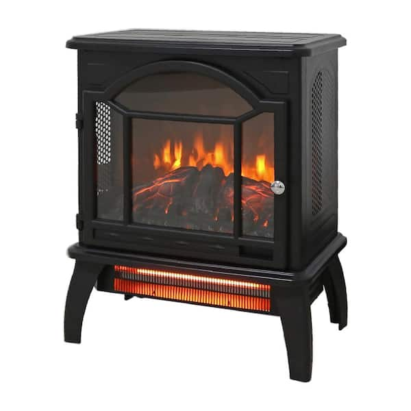 18 in. Freestanding 3D Flame Infrared Quartz Electric Fireplace in Black with Remote Control