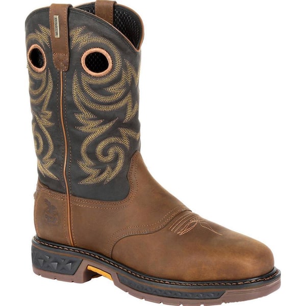 Men's Carbo-Tec Lt Waterproof Pull-On Work Boot - Steel Toe - Brown and Black Size 11.5(W)