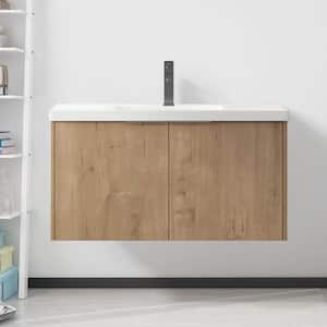 36 in. W x 18.1 in. D x 19.3 in. H Single Sink Floating Bath Vanity in Imitative Oak with White Cultured Marble Top