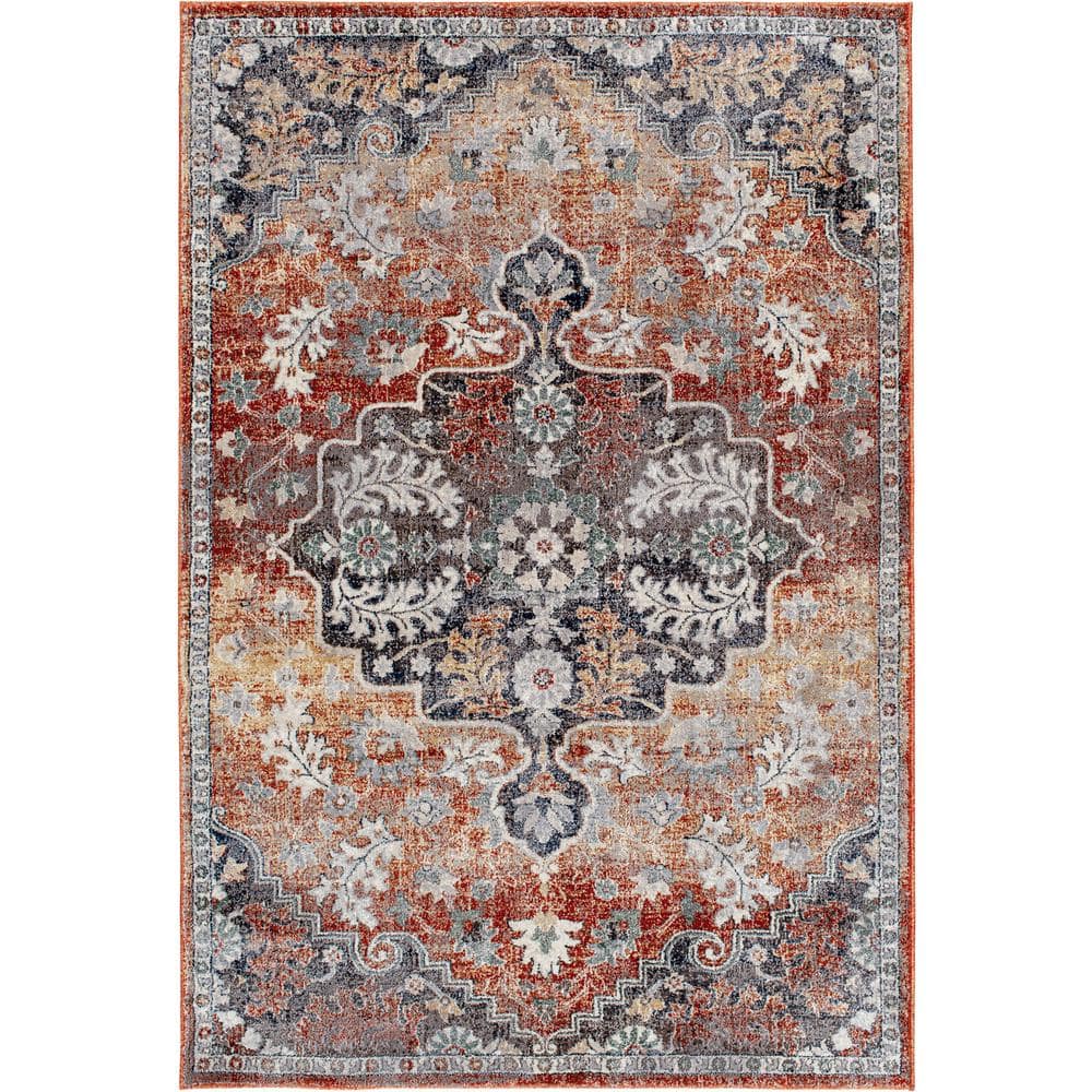 Blue and Taupe 2' x 3' Oriental Synthetic Area Rug