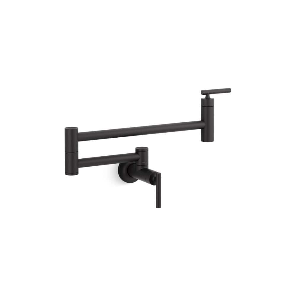 Matte Black Wall-Mount Swing Arm Pot Filler Faucet