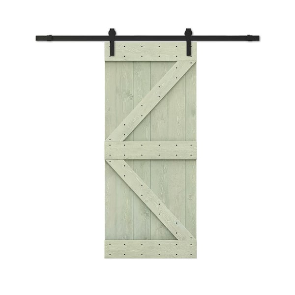 CALHOME 32 in. x 84 in. Sage Green Stained DIY Wood Interior Sliding Barn Door with Hardware Kit