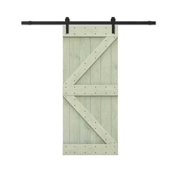 42 in. x 84 in. Sage Green Stained DIY Wood Interior Sliding Barn Door with Hardware Kit