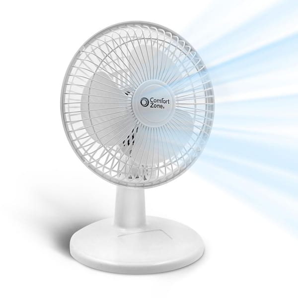 Comfort Zone 6 in. Portable Indoor 2-Speed Desk Fan with Stable Base and Adjustable in White CZ6D - The Home Depot