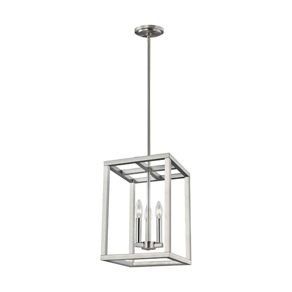 Generation Lighting Moffet Street 3-Light Brushed Nickel Hall-Foyer Pendant with Dimmable Candelabra LED Bulb