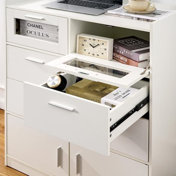 VECELO Vanity Desk with Storage Stool and Dresser Set 2