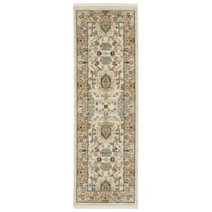 Lavista Ivory/Multi-Colored 2 ft. x 6 ft. Traditional Oriental Persian Wool/Nylon Blend Indoor Runner Area Rug