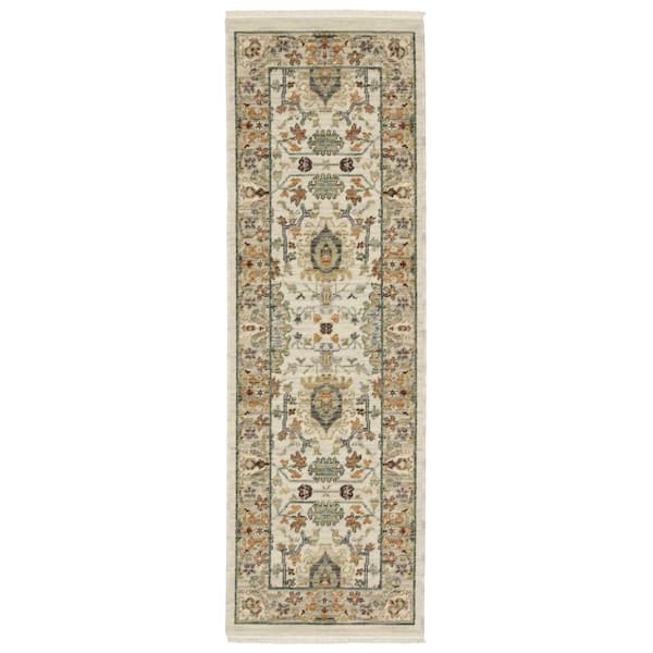 AVERLEY HOME Lavista Ivory/Multi-Colored 2 ft. x 6 ft. Traditional Oriental Persian Wool/Nylon Blend Indoor Runner Area Rug