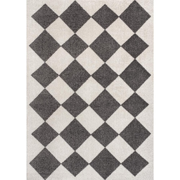 JONATHAN Y Draper Classic Geometric Diamond Pattern White/Dark Gray 8 ft. x 10 ft. Area Rug