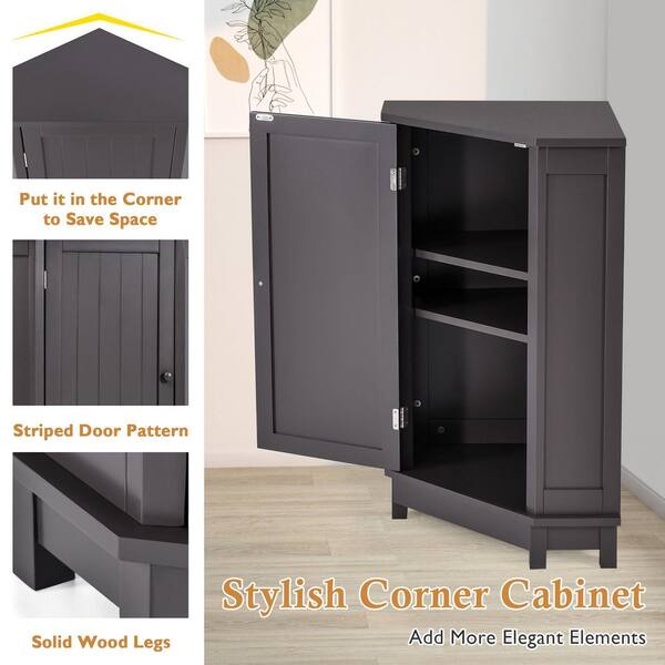 Bathroom Corner Organizer Cabinet, Home Triangle Bathroom Storage Cabinet  with Adjustable Shelves, Heavy Duty Wood Freestanding Floor Cabinet for