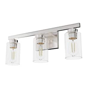Hartland 13 in. 3-Light Brushed Nickel Vanity Light with Clear Seeded Glass Shades