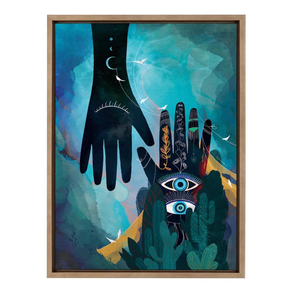 Enlighten Abstract Blue and Black Canvas Print with Gold Frame