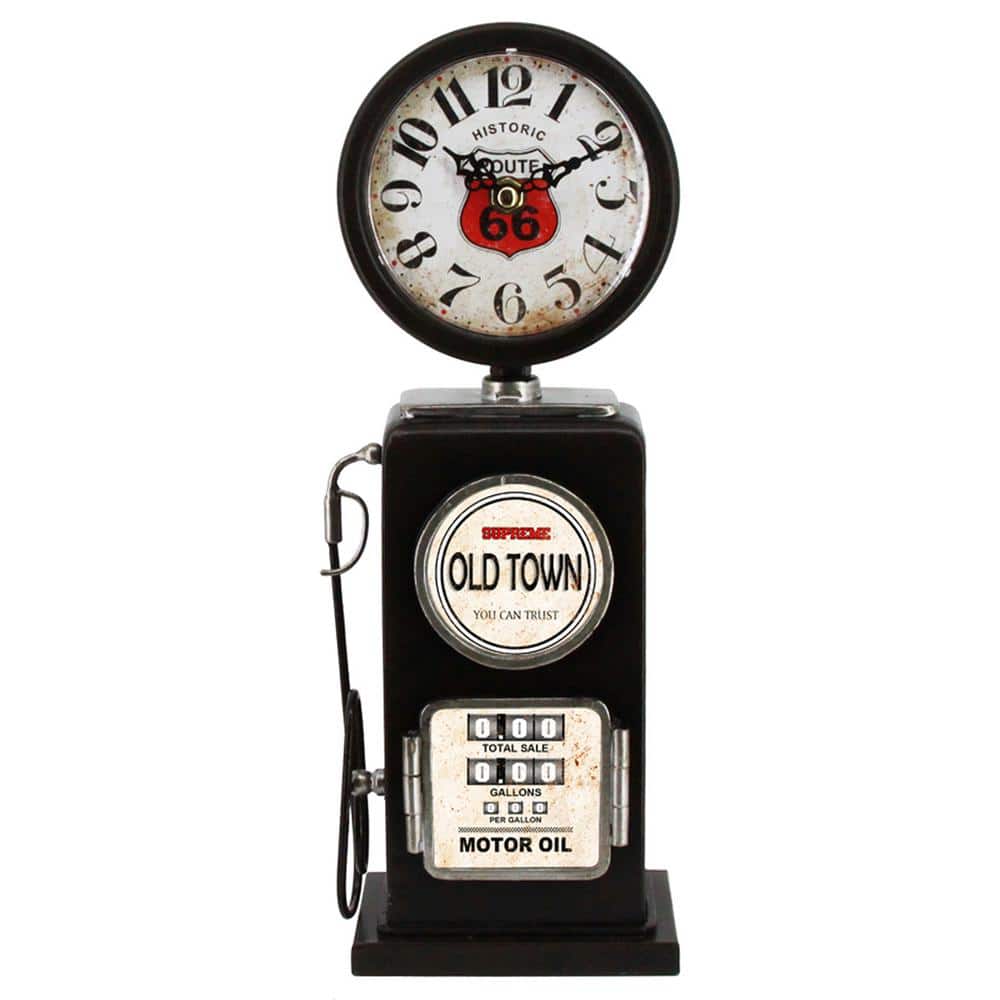 Vintage Black Gas Pump Table Clock with Quartz Movement