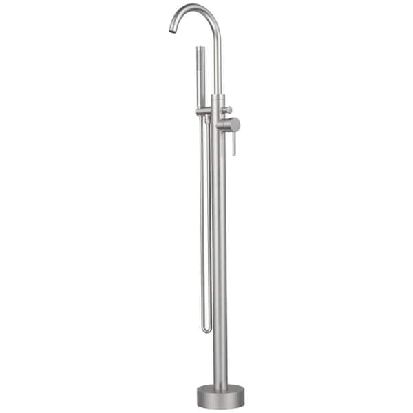 Fapully Single-Handle Freestanding Floor Mount Tub Filler Faucet with Hand Shower in Brushed Nickel