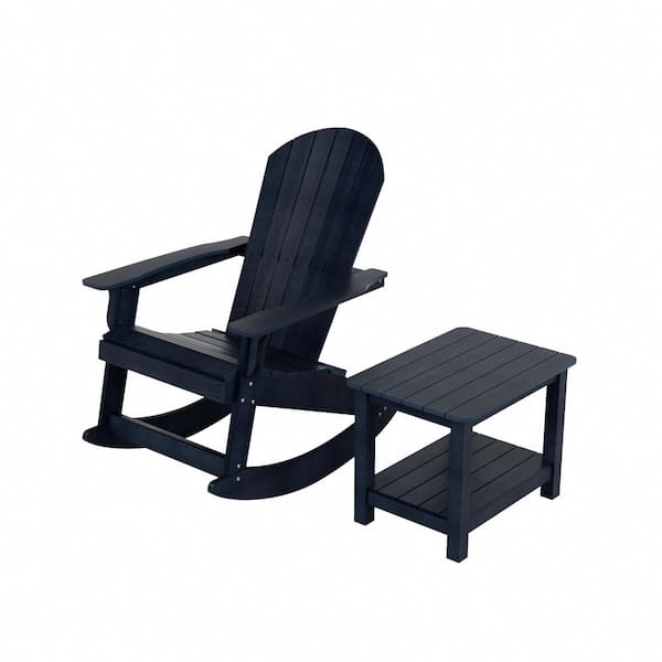 WESTIN OUTDOOR Vineyard 2-Piece Navy Blue Adirondack Chair Outdoor Patio Rocking with 2-Tier Side Table