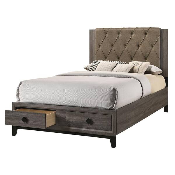 Acme Furniture Avantika Fabric and Rustic Gray Oak Queen Bed