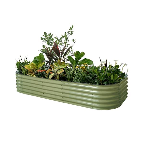 vego garden 17 in. Tall 10-In-1 Modular Olive Green Metal Raised Garden Bed Kit