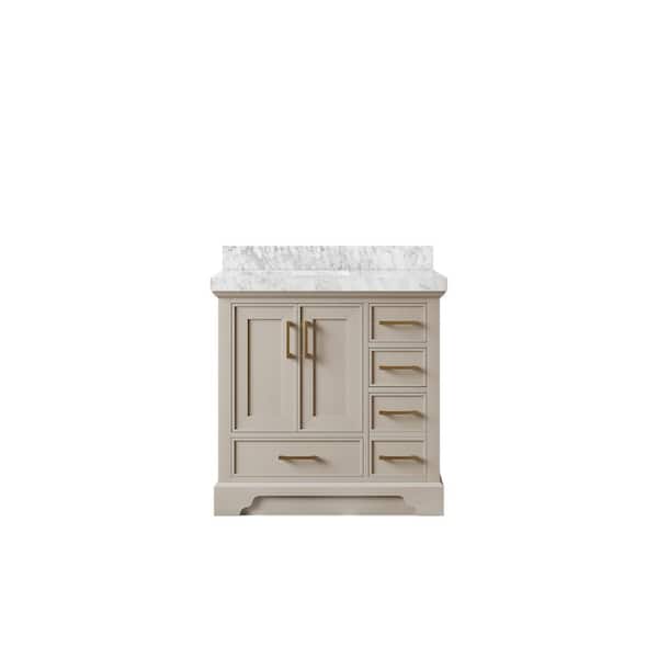 Willow Collections Charlotte 36 in. Left Offset Sink Freestanding Fine Grain Bath Vanity with Carrara Marble Top