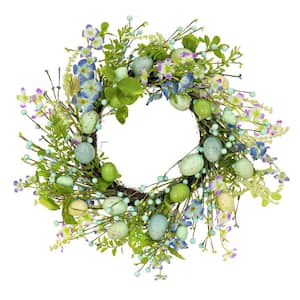 20 in. Flowering Blue and Green Easter Wreath