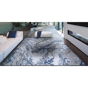 Serenity Abstract Marble Grey-Opal 2 ft. x 8 ft. Runner Rug