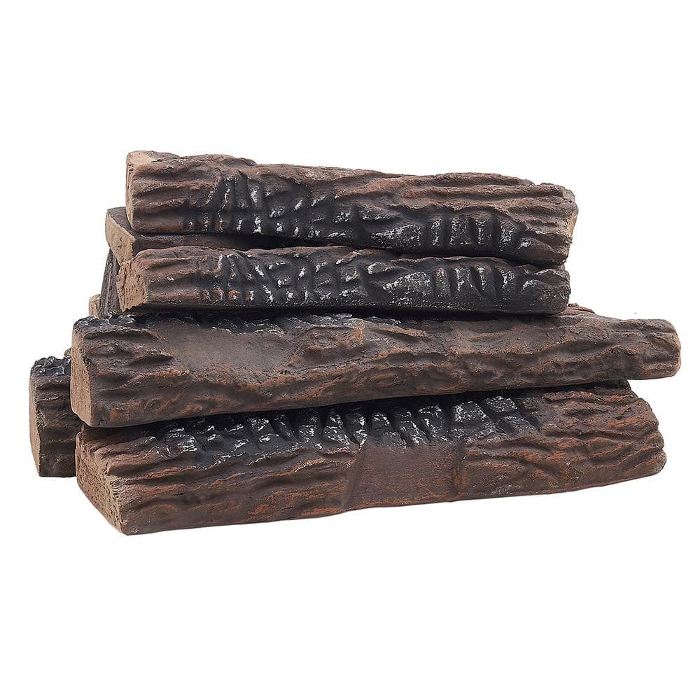 Barton 10-Pack 14 in. Large Flame Ceramic Wood Fireplace Fire Pit Log Set