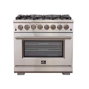 Capriasca 36 in. 5.36 cu. ft. Gas Range with 5-Gas Burners and Electric 240-Volt Oven in Stainless Steel