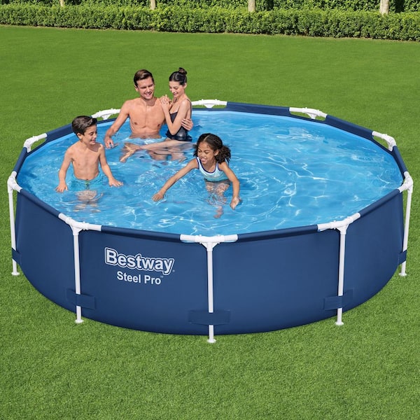 Bestway Steel Home 30 The Filter 56678E-BW Round Set Pool in. 10 Depot with - Frame Metal ft. Pump Pro