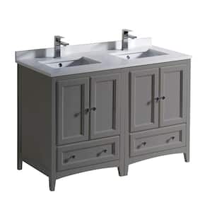 Oxford 48 in. Traditional Double Bath Vanity in Gray with Quartz Stone Vanity Top in White with White Basins