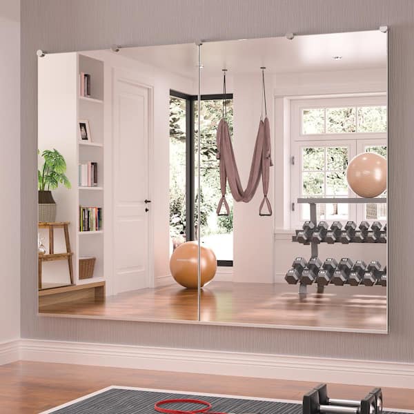 KeonJinn 32 in. W x 48 in. H Rectangular Frameless Mount Wall Bathroom Vanity Mirror Gym Dance Mirror (Set of 2)