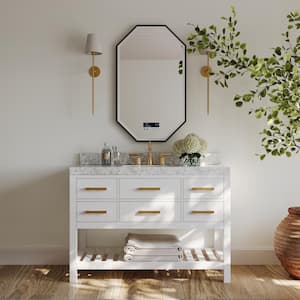 Elizabeth 48 in. W x 22 in. D Vanity in White with Marble Vanity Top in White with White Basin