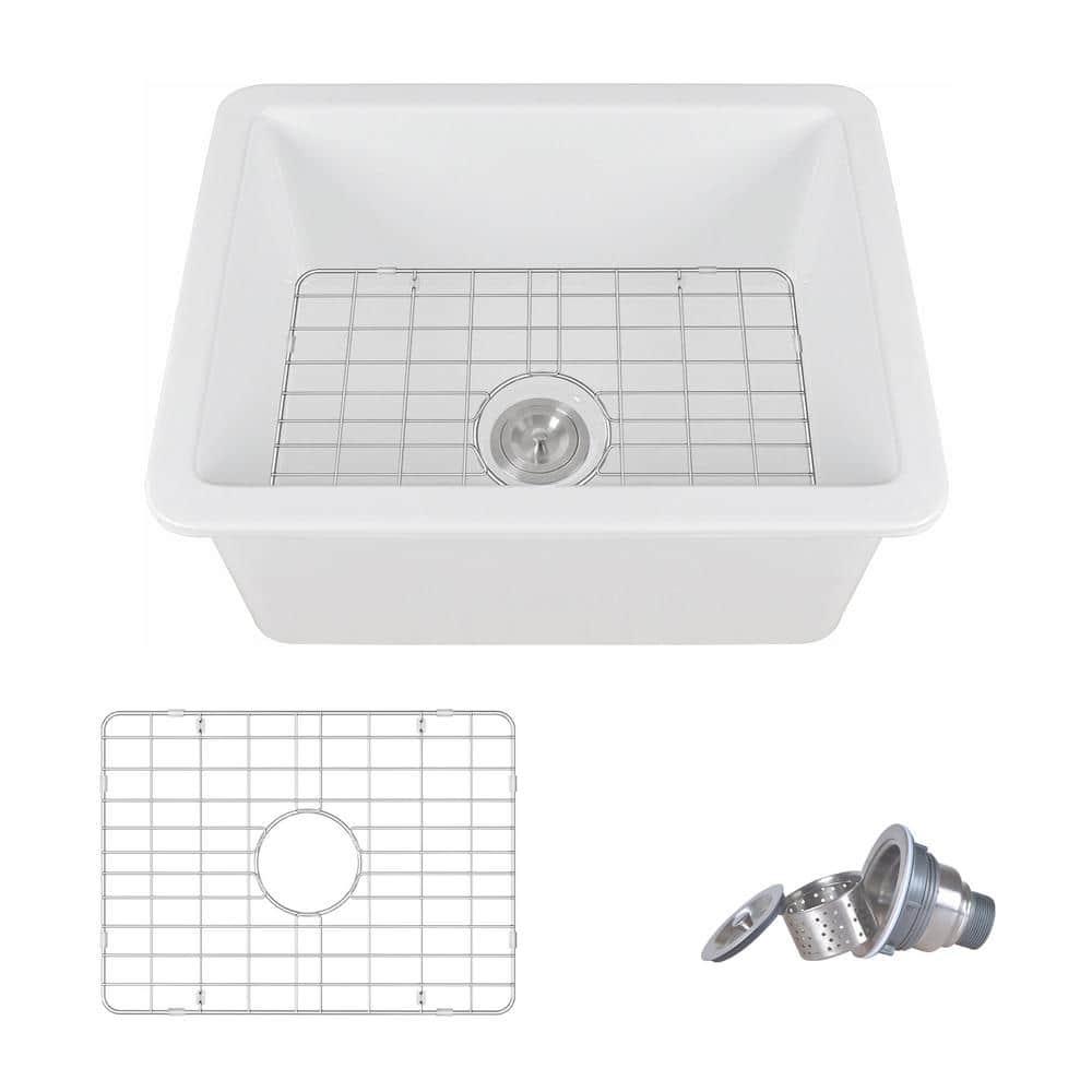 24" White Fireclay Drop-In Farmhouse Kitchen Sink