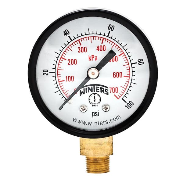 Winters Instruments PEM Series 2 in. Black Steel Case Brass Internals Pressure Gauge with 1/8 in. NPT LM and Range of 0-100 psi/kPa