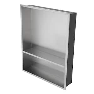 21 in. x 17 in. Brushed Nickel Stainless Steel Wall Mounted Shower Niche Double Shelf