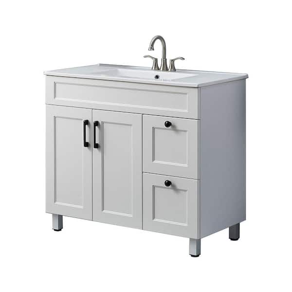 VC CUCINE 36 in. W x 18 in. D x 32 in. H Bathroom Vanities in White with White Ceramic Sink Top