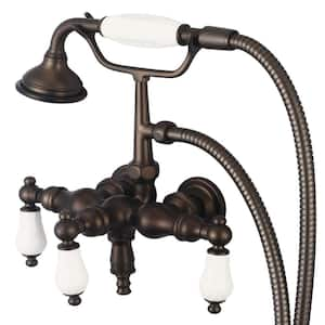 3-Handle Vintage Claw Foot Tub Faucet with Hand Shower and Porcelain Lever Handles in Oil Rubbed Bronze