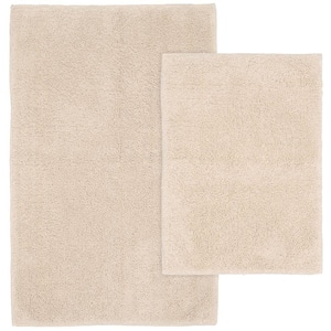 Queen Cotton Natural 21 in. x 34 in. Washable Bathroom 2-Piece Rug Set